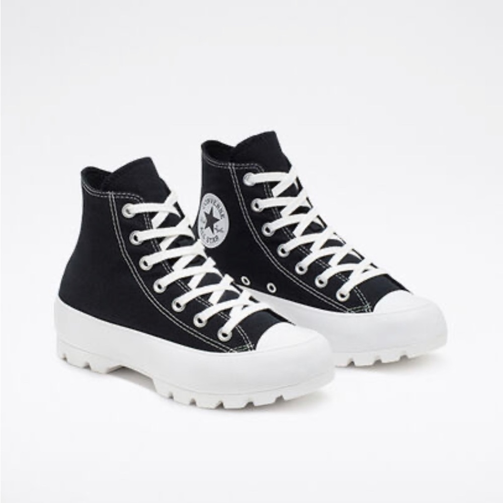 Black and white “Chuck Taylor lugged converse”